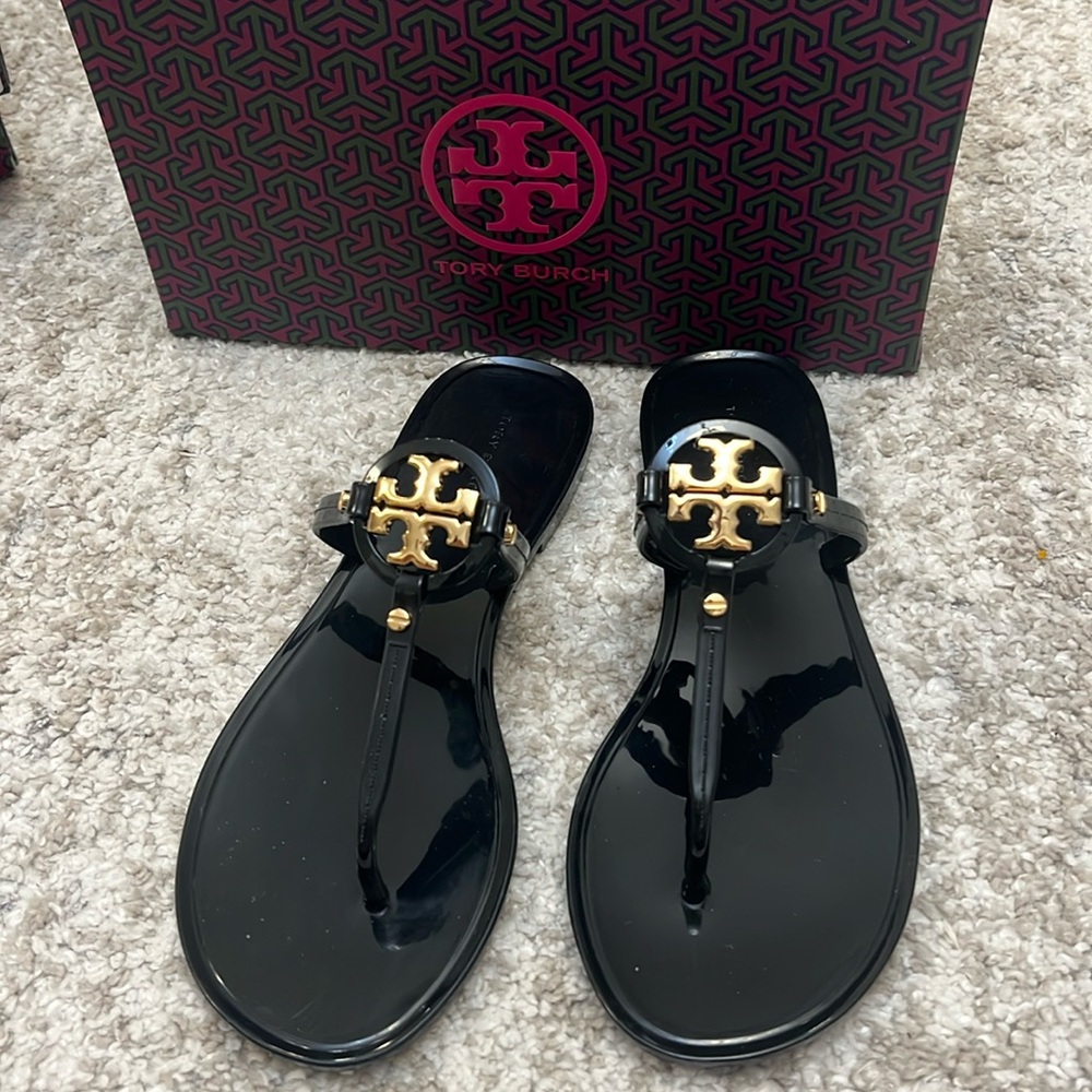 Tory Burch Black and Gold Sandals